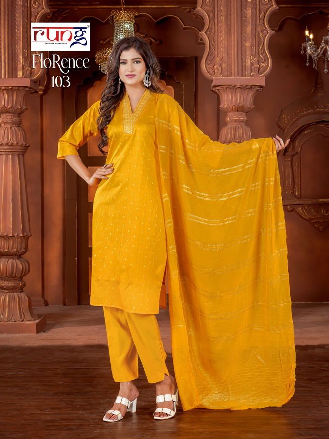 Florence By Rung  Buty Work Heavy Silk Designer Kurti With Bottom Dupatta Wholesale Price In Surat
 